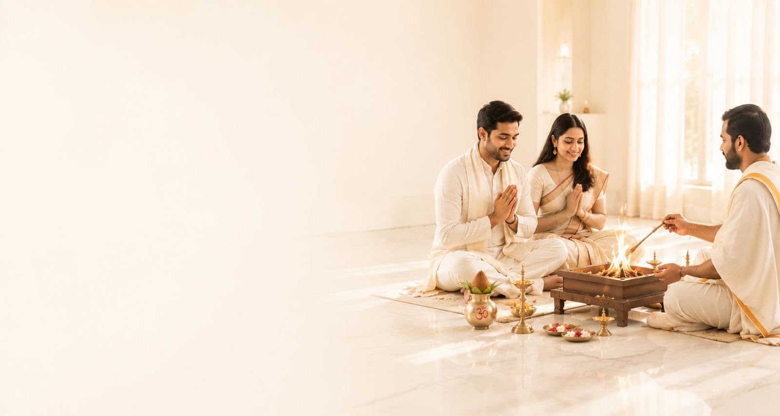 Pandit performing a sacred pooja ritual at home